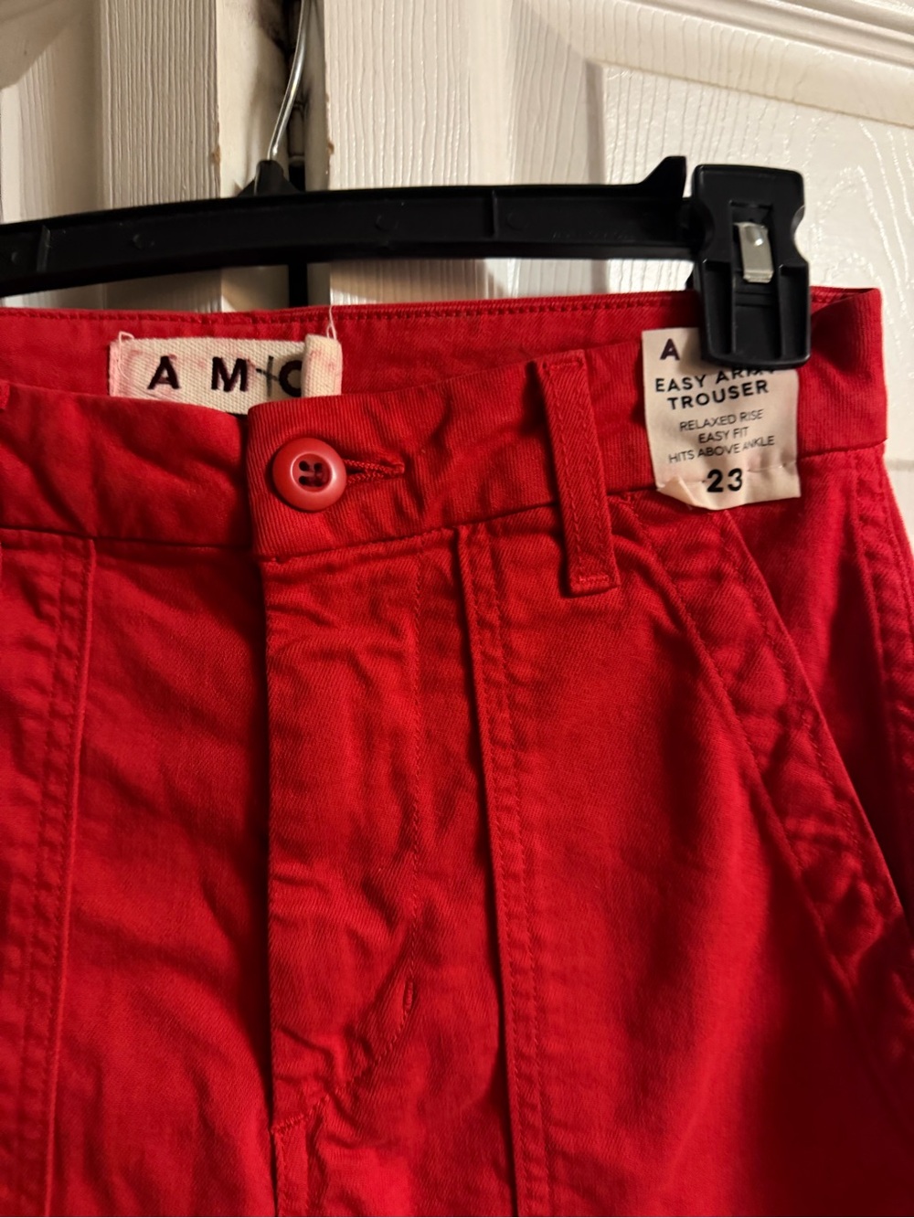 AMO Easy Army Red Cargo Pants with Frayed Hem NWT 23 - Picture 2 of 10